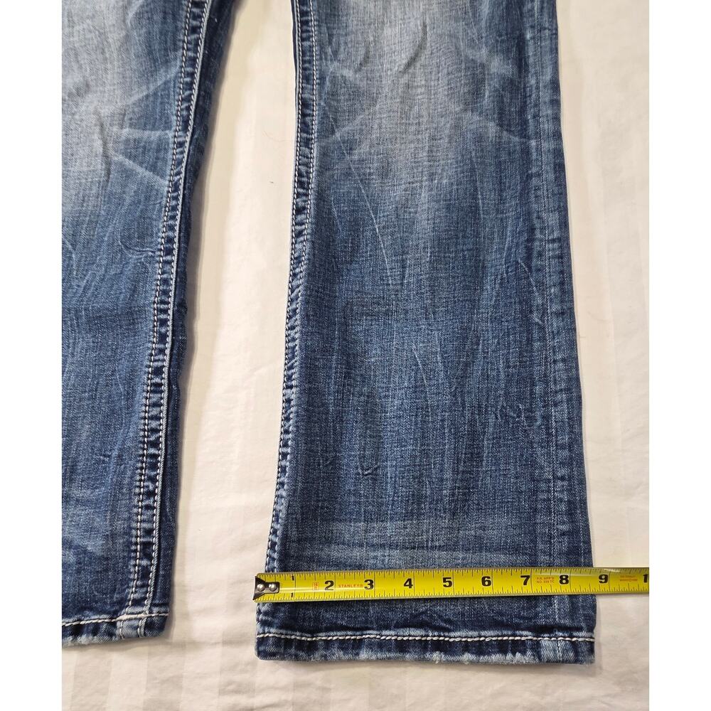 Miss Me Mid-Rise Bootcut Jeans Women Size 31 Embellished Pocket Stretch Blue - Picture 9 of 11